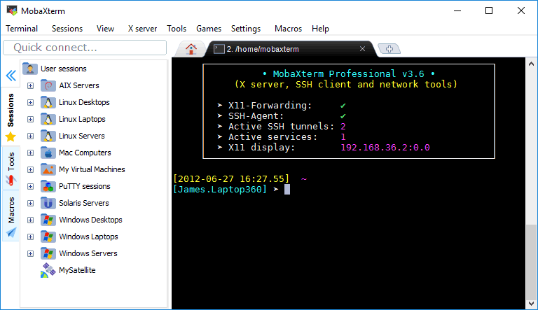 Session tree next to Home status for X11-forwarding, SSH-agent and tunnels