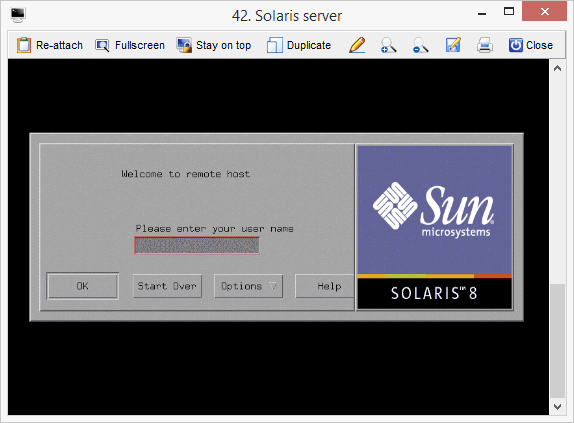 Solaris-style XDMCP login drawn on the local Windows desktop